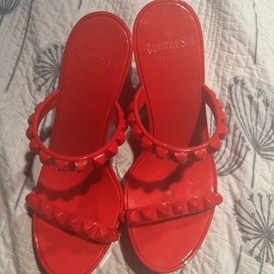 Carmen Sol Tonino Jelly Studded Wedge Platform Sandal 9 red